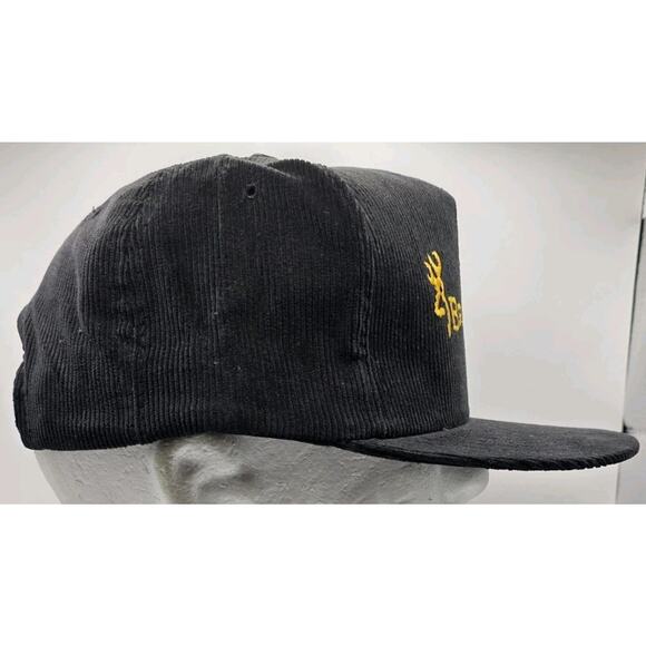 Vintage 80s Browning Cap Black Corduroy Snapback Trucker Hat‎ Hunting - Picture 5 of 8